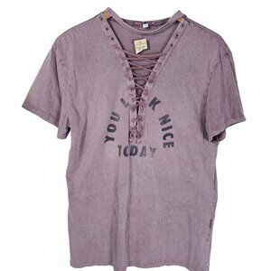 Dont Ask Why Italian Lace-Up Graphic Tee M Heather Purple 100% Cotton Casual